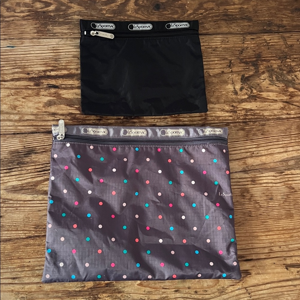 LeSportsac Black and Polka Dot Pouch Set